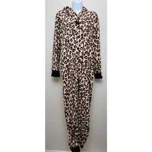 P.J. Couture Brown Black Animal Print One Piece Full Zip XL Hooded With Ears
